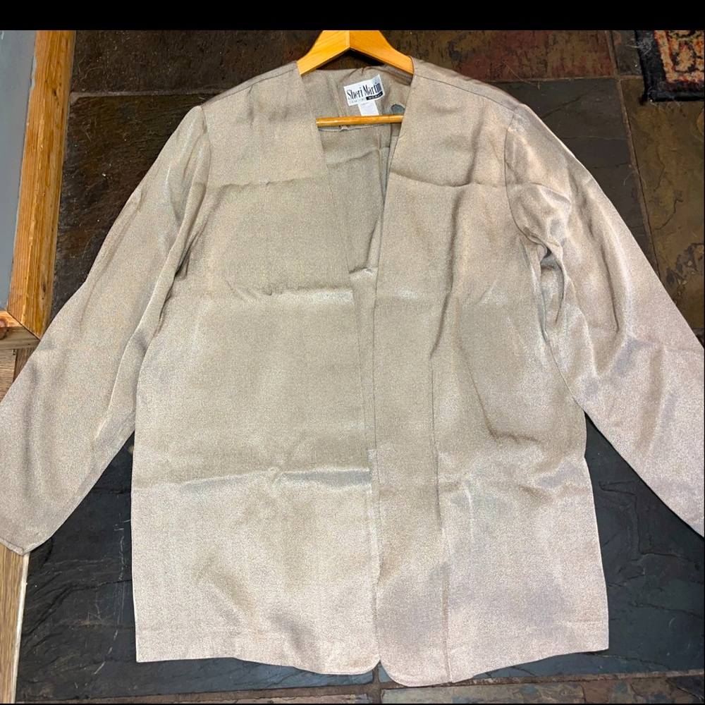 Sheri Martin METALLIC jacket beige Blazer women’s 3XL  open Front Flowy Cardigan
